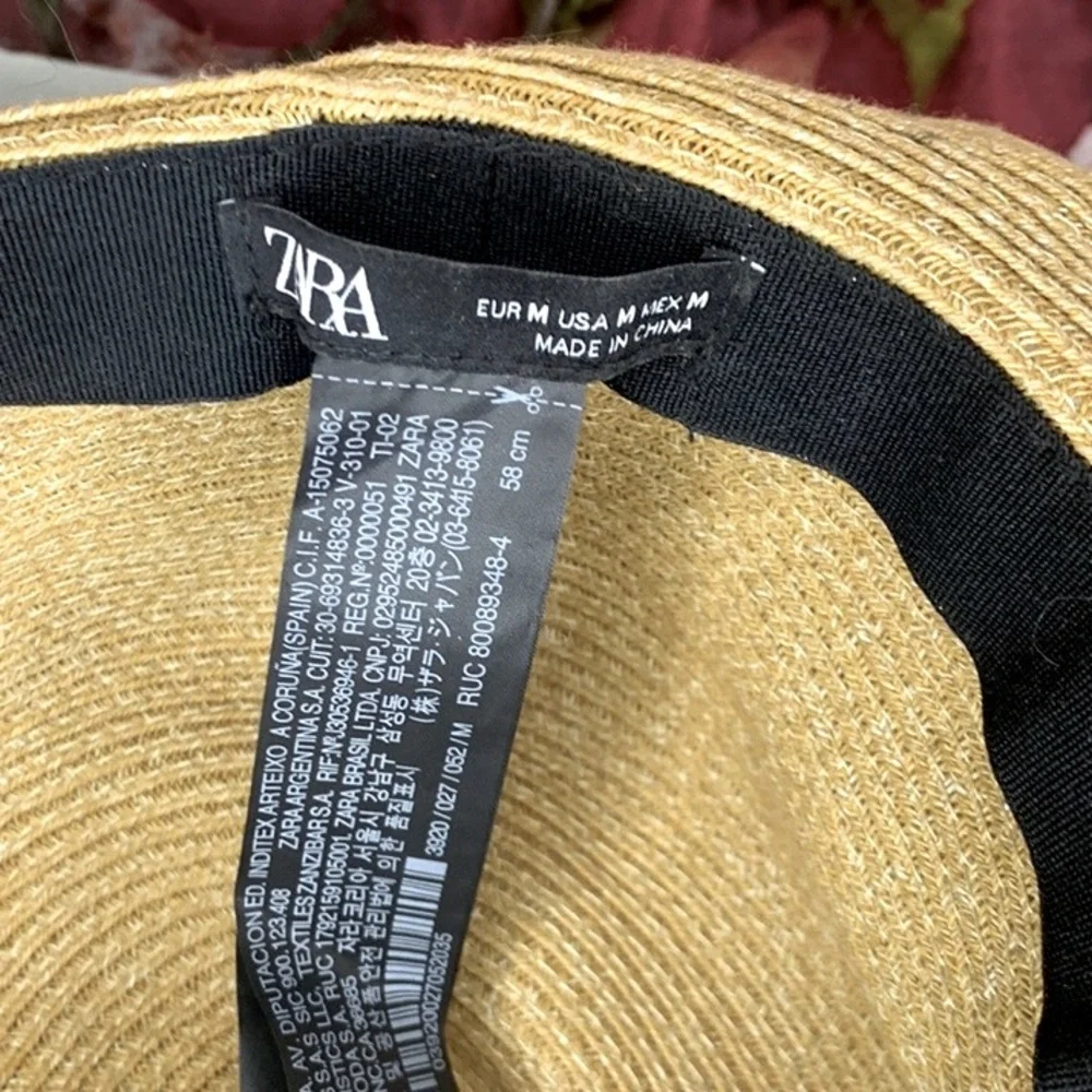 Zara Tan Floppy Woven Paper Polyester Beach Hat